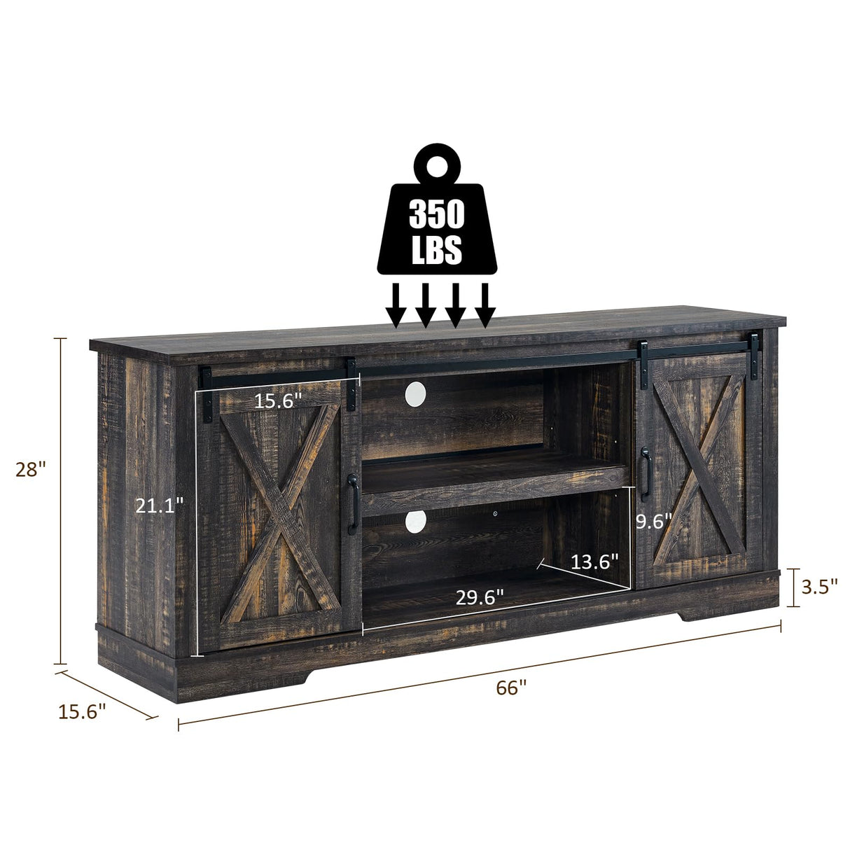 AMERLIFE 66" Farmhouse TV Stand for 75 Inches TVs, Entertainment Center with Sliding Barn Door and Adjustable Shelf & Feet, Console Table with Storage, Dark Rustic Oak AMERLIFE