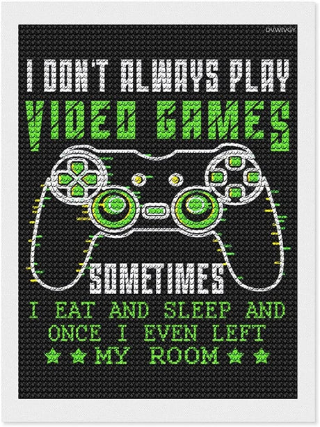 DIY Diamond Painting Kits Funny Video Games Gamer Saying Diamond Art for Adults Kids, Full Round Drill Paint by Numbers Arts Pictures for Home Wall Decor Gifts 12X16 inch DVWIVGY