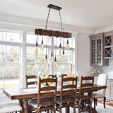 SEEBLEN 8-Lights Farmhouse Kitchen Island Pendant Light, Rustic Wood Chandeliers for Dining Room,Height Adjustable Island Light,Dining Room Bar Restaurant Cafe Pool Table. SEEBLEN