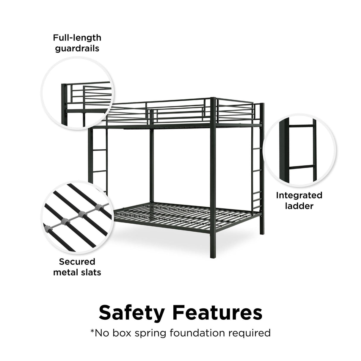 DHP Full Kids Metal Bunk Bed, Black DHP