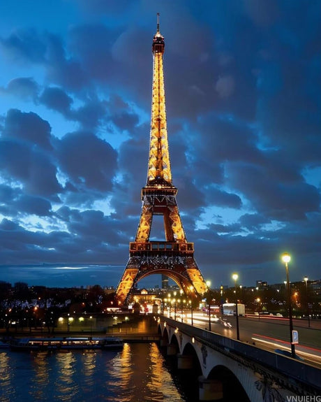 VNUIEHG Eiffel Tower Paris Night Digital Oil Painting Paint by Numbers Kit for Adults for Beginners Wall Decor Gifts 16x20 Inch VNUIEHG