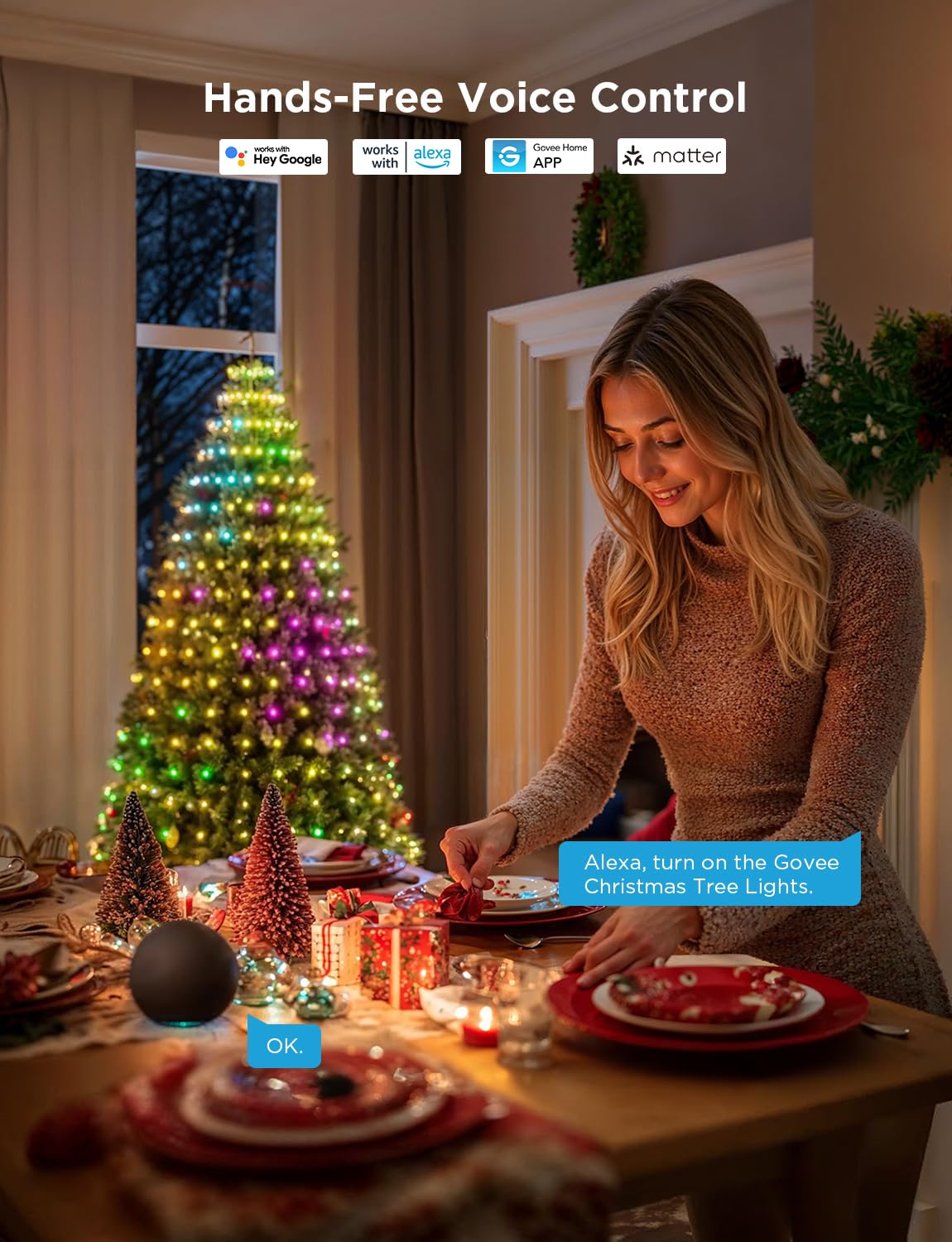 Govee Christmas Tree Lights, Smart RGBIC 480 LEDs Christmas Lights Outdoor, 6.6ft × 24 String Lights for Holiday Decor, IP65 Waterproof, Music Sync, Voice Control, 60+ Scene Modes, Green Wire Govee