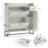HUAHUU Shoe Cabinet with 2 Flip Drawers & Side Cabinet, Shoes Cabinet with Adjustable Shelves, Shoe Storage with Drawer & Mounted Shoe Rack for Entryway, Hallway, Shoe Organizer Cabinet, White HUAHUU