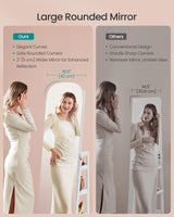 SONGMICS LED Jewelry Cabinet, 360° Swivel Jewelry Organizer, Lockable Mirror Jewelry Cabinet Standing, Rounded Wide Full-Length Mirror with Storage Shelves, Interior Mirror, Cloud White UJJC036W01 SONGMICS