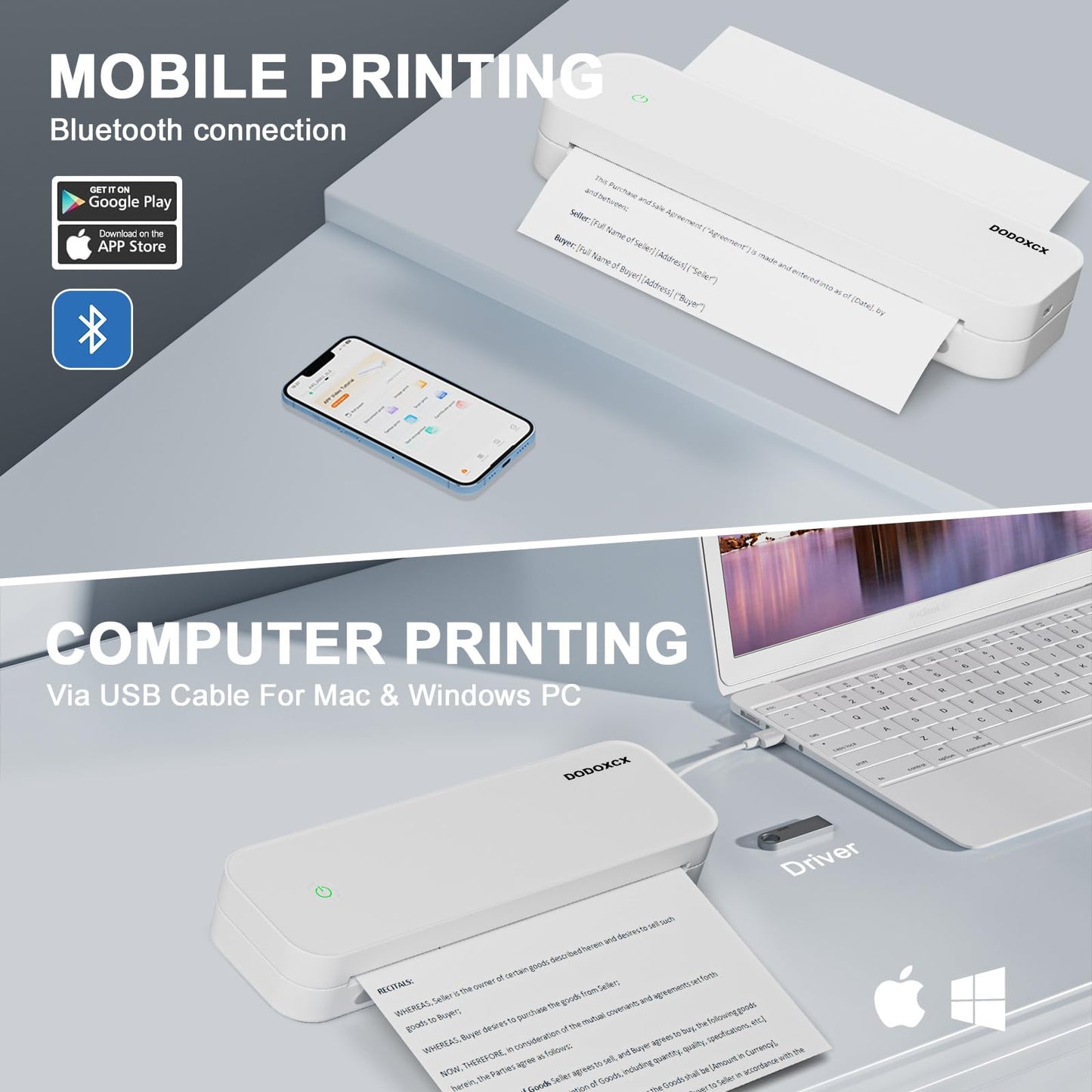 Portable Printers Wireless for Travel,Portable-Thermal-Wireless-Bluetooth-Inkless-Printer,Support 8.5" X 11" US Letter&Legal A4&A5 Thermal Paper,Compatible with Android,iOS Phone&Laptop for Car Home