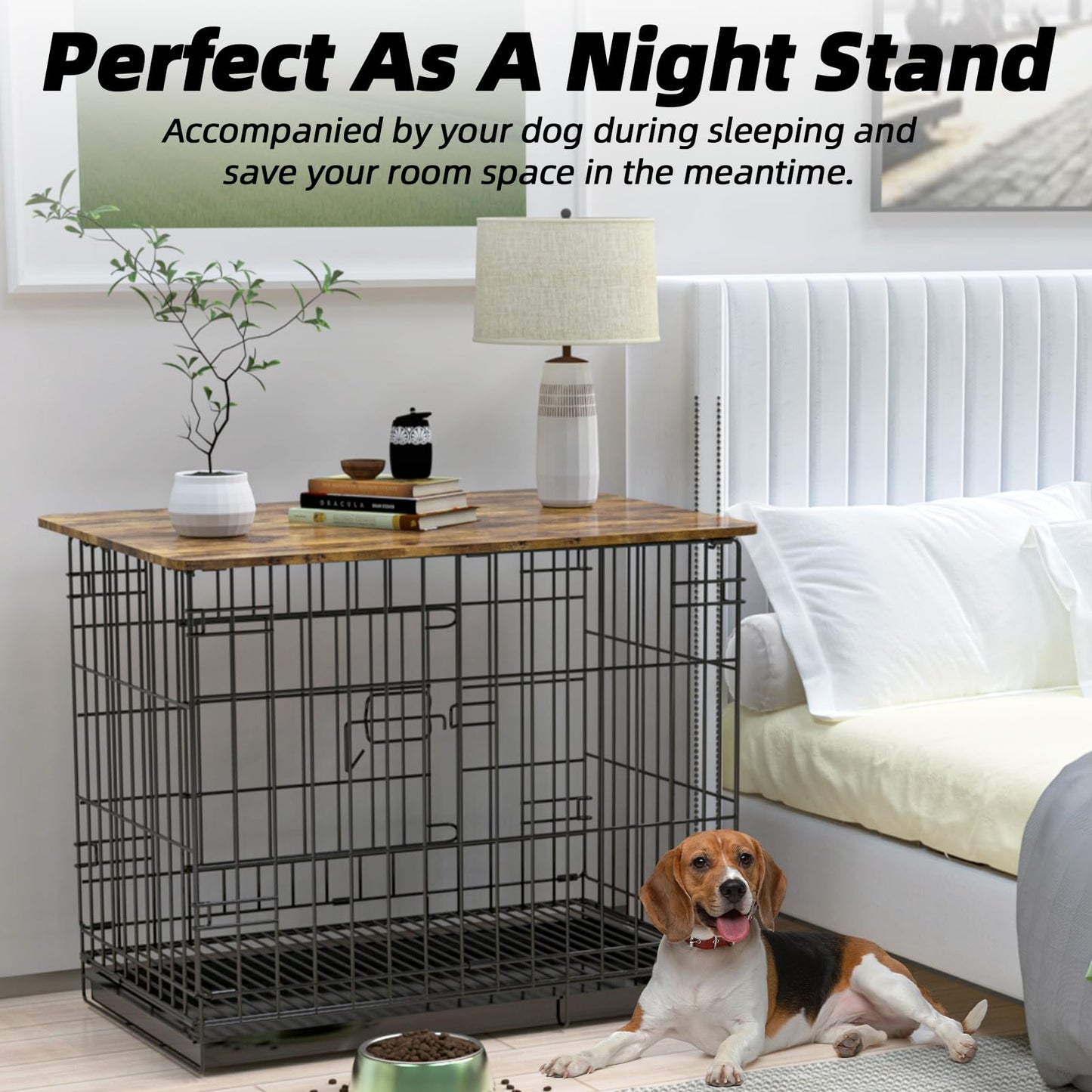 Hoyula Dog Crate Topper Wood 36 Inch Dog Crate Topper Crate Table Topper Collapsible Dog Kennel Topper for Decorative Dog Crate, Suitable for 36 Inch Wire Dog Crate (Furniture Style, Brown) - WoodArtSupply