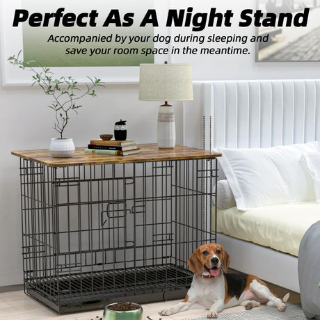 Hoyula Dog Crate Topper Wood 42 Inch Dog Crate Topper Crate Table Topper Collapsible Dog Kennel Topper for Decorative Dog Crate, Suitable for 42 Inch Wire Dog Crate (Furniture Style, Brown) Hoyula