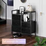 Furnulem Dresser for Bedroom Organization Fabric Dresser Units with 5 Storage Drawers Sturdy 2 Tier Shelf Large Space Dresser Bedroom Dresser for Hallway Entryway Dorm Black Furnulem