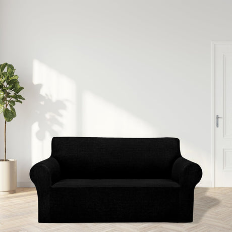 2025 New Stretch Loveseat Sofa Slipcovers Couch Cover for 2 Cushion Furniture Protector Sofa Covers with Elastic Bottom Jacquard Fabric Small Checks for Pets, Kids - Black Cupuamon