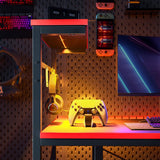 Bestier Gaming Desk with LED Lights, 44 Inch PC Gamer Desk for Small Spaces, Computer Desk with Reversible Storage Shelves & Side Storage Bag (Black 3D Carbon Fiber) Bestier