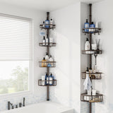 Corner Shower Caddy Tension Pole: Stainless Steel Rustproof 4-Tier Shower Organizer - 47-121 inch Adjustable Bathroom Shelves for Bathtub Shampoo Storage - Tension Rod Floor Standing Bath Rack -Bronze ESSEME