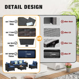 JOYURE 6 Pieces Patio Furniture Set All-Weather Outdoor Wicker Sectional Conversation Sofa Rattan Patio Seating Sofa with Cushion and Glass Table for Porch Poolside,Navy JOYURE