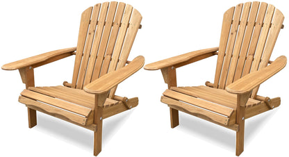 BTEXPERT Outdoor Wooden Folding Adirondack Chair Assembled Backrest, for Patio Lounge Lawn Garden Backyard Deck Fire Pit Pool Beach 350lb Weight Capacity, Set of 2, Natural - WoodArtSupply