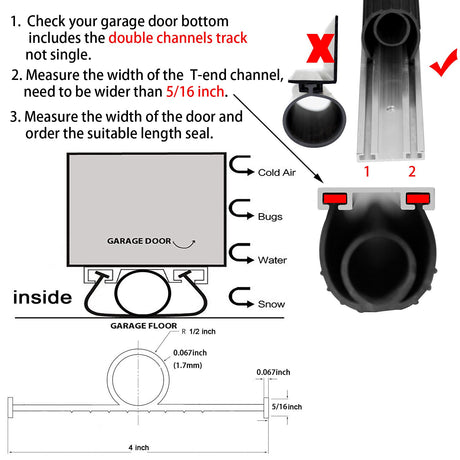BOWSEN Garage Door Bottom Seals Weatherproof Weatherstrip Threshold Buffering Sealing EPDM Rubber Weather Resistance Gasket Black 5/16 Inch T-End, 16FT Long BOWSEN