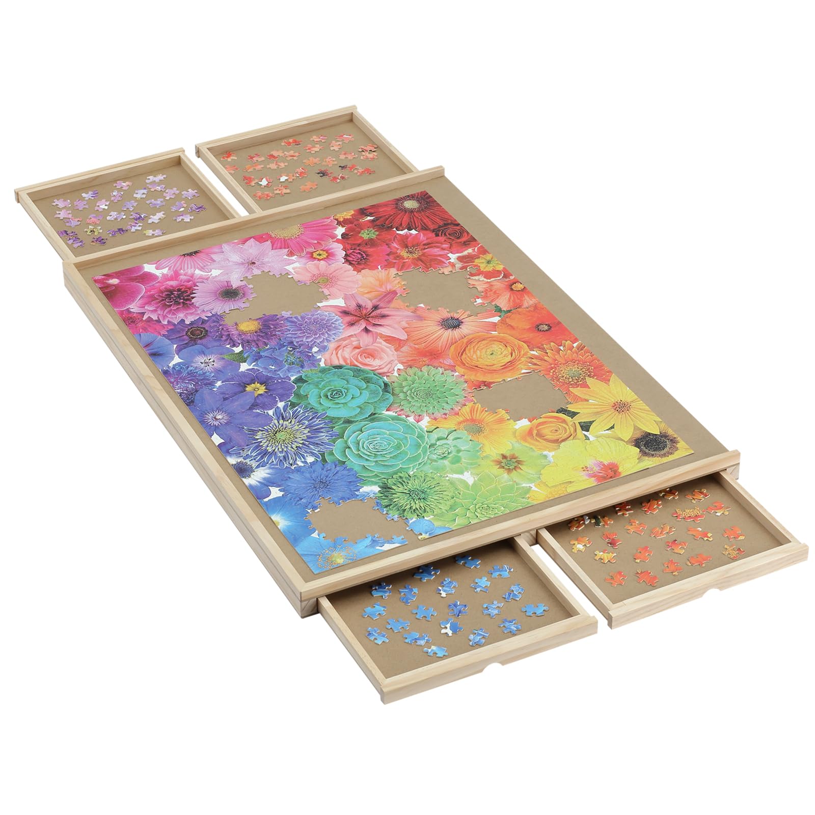 YISHAN Wooden Jigsaw Puzzle Board Table for 1000 Pieces with Drawers and Cover, Puzzle Easel, Portable Puzzle Plateau for Adults and Children - WoodArtSupply