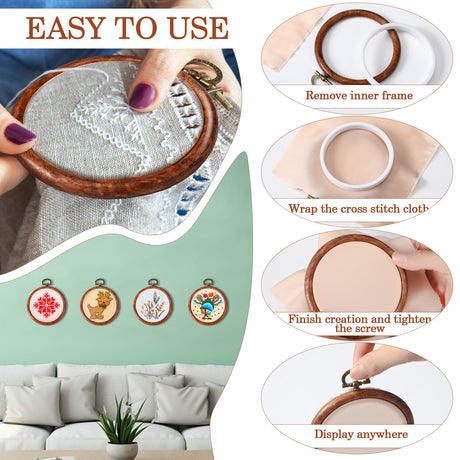 Burbell 15 Pcs Spring Round Embroidery Hoops Frame Circle Rubber Hoops Ring Display Cross Stitch Ornament Imitated Wood Frame Kits for Christmas in July Craft Sewing DIY Hanging Gifts(4 Inch) Burbell