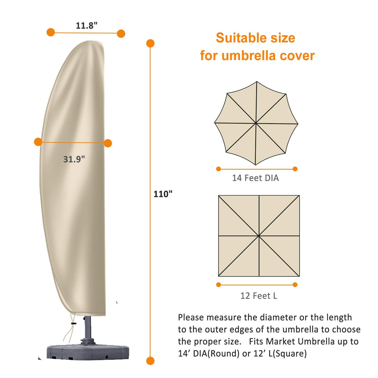 Patio Cantilever Umbrella Covers for Outdoor: Waterproof Offset Umbrella Cover Banana Style with Zipper fits 9FT to 14FT, Khaki OKPOW