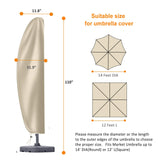 Patio Cantilever Umbrella Covers for Outdoor: Waterproof Offset Umbrella Cover Banana Style with Zipper fits 9FT to 14FT, Khaki OKPOW