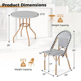 Tangkula 3 Piece French Bistro Table Chair Set, Outdoor Wicker Round Table & 2 Dining Chairs with Metal Support, Outside Accent Dining Furniture Set for Garden, Balcony, Porch Tangkula