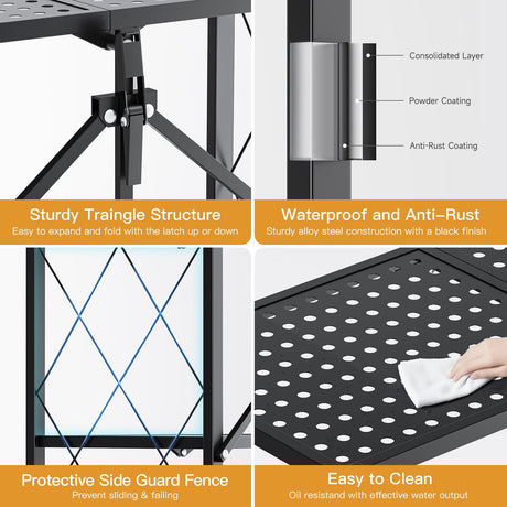 HealSmart Heavy Duty 4-Tier Foldable Metal Rack, 14.96" D x 27.95" W x 49.61" H Storage Shelving Unit 1000 lbs with Wheels Moving Easily Organizer Shelves Great for Garage Kitchen, Black HealSmart