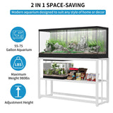 VOWNER 55-75 Gallon Fish Tank Stand - Metal Aquarium Stand, 48.4" x 14.9" x 29.5" Heavy Duty Reptile Tank Stand, Adjustable 2-Tier Fish Tank Rack Shelf for Home Office, Tank not Included, White VOWNER