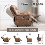 Phoenix Home Large Power Lift Recliner with Massage and Heat for Elderly, Heavy Duty & Safety Motor Reclining Chair, Faux Leather Electric Wider Recliner with USB Ports, 2 Side Pockets, Brown Phoenix Home