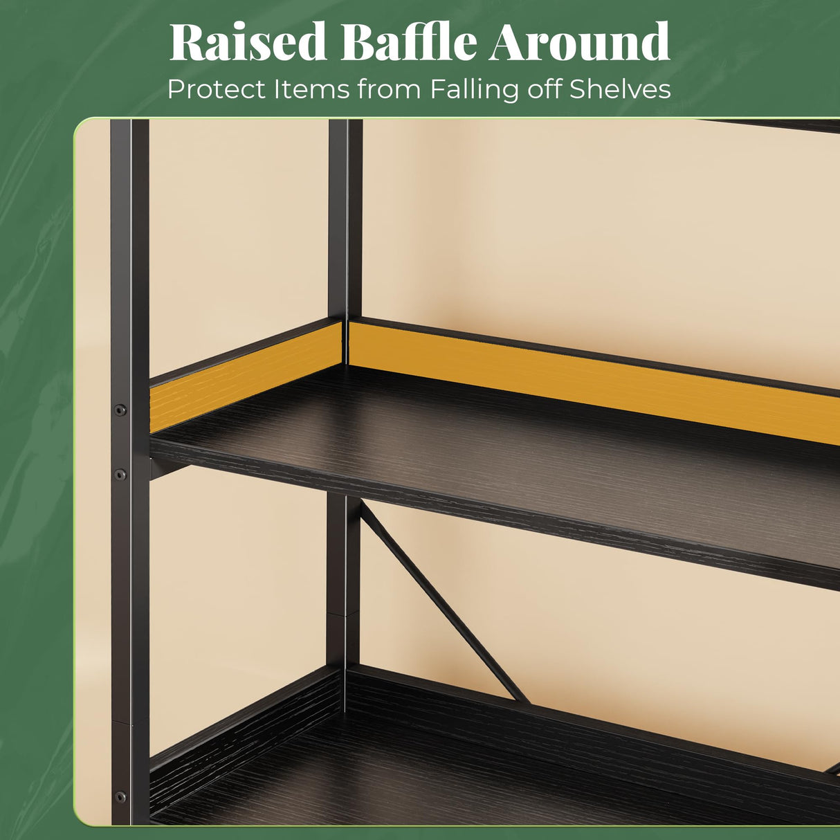 Huuger 5 Tier Bookshelf, Display Bookshelf with 10 Open Shelves and Raised Baffle, 47.2 Inch Straight Wide Bookcase with Metal Frame and Wooden Board, Adjustable Feet, Black Huuger