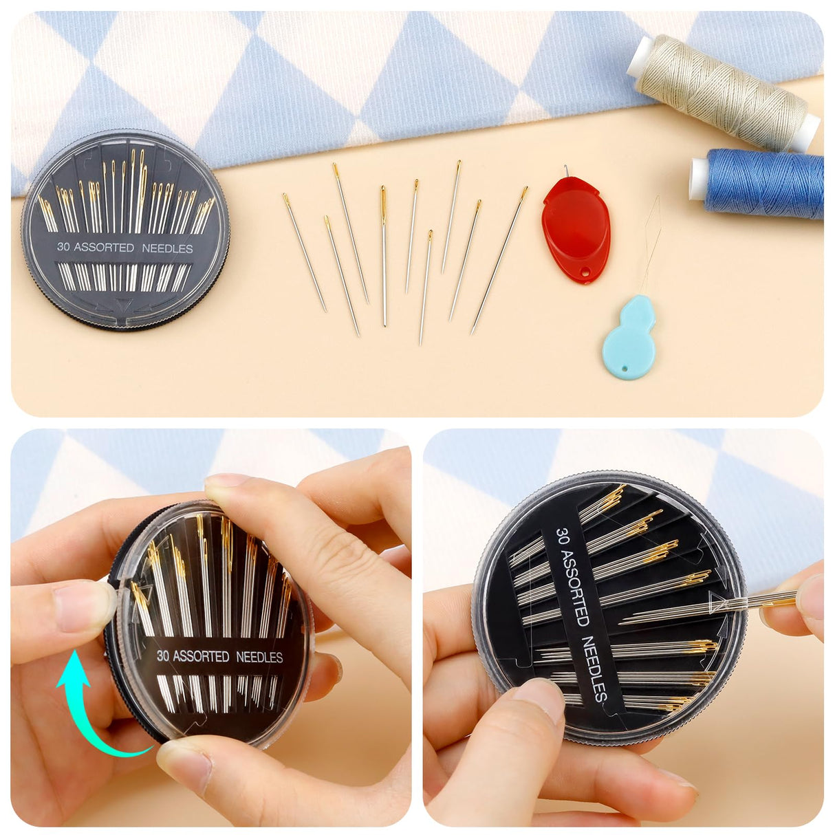 FIVEIZERO 30-Count Premium Hand Sewing Needles, 6 Sizes Embroidery Needles Kit with Threaders for Hand Sewing Crafts,Large Eye Sewing Needle Kit for Art and Craft Projects FIVEIZERO