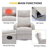 Trustyue Swivel Rocker Recliner Chair, 360° Swivel Recliner with Heat and Massage, Rocker Recliner Nursery Glider Chair with Side Pockets for Living Room (Beige, Fabric) Trustyue