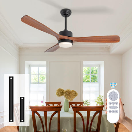 Ceiling Fan with Lights Remote Control 52in Solid Wood Blade 3Color Light Timing with Memory Function 6Speeds Super Quiet DC Motor for Modern Bedroom Living Room Dining Room Outdoor Terrace Farmhouse revoici