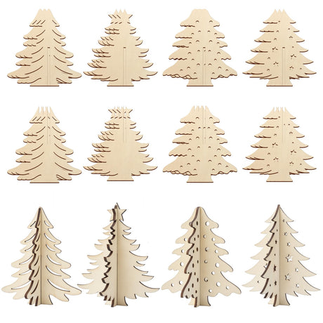 COCHIE DIY 3D Christmas Tree Wood Crafts to Paint for Kids Adults, Paintable Unfinished Wooden Slices for Craft, Xmas Trees Cutouts Ornaments for Painting Decorations (24 PCS) COCHIE