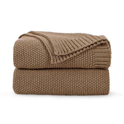 CozeCube Caramel Brown Throw Blanket for Couch, Soft Cozy Cable Knit Throw for Bed Sofa Living Room, Lightweight Warm Decorative Farmhouse Christmas Blanket, 50"x60", Light Brown