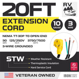 Iron Forge Cable RV Replacement Cord 10/3 30 Amp RV Extension Cord - 20 ft RV Power Cord NEMA TT-30P to Open End 3 Wire RV Power Cord 10 Gauge Heavy Duty STW Electrical Wire for Camper IRON FORGE CABLE