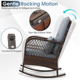 Tangkula 3 Piece Patio Rocker Set, Patiojoy Outdoor Wicker Rocking Chairs w/Double-Layer Coffee Table, Rattan Rocker Chair Set w/Seat Back Cushions & Pillows, for Porch, Backyard, Poolside (Grey) Tangkula