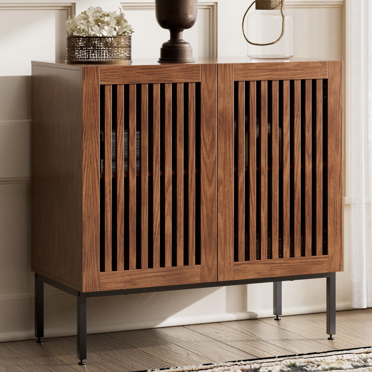 REPHRITE Farmhouse 31.5" Storage Cabinet, Coffee Bar Sideboard with Adjustable Shelves, Modern Accent Cabinet for Kitchen, Living Room, Brown REPHRITE