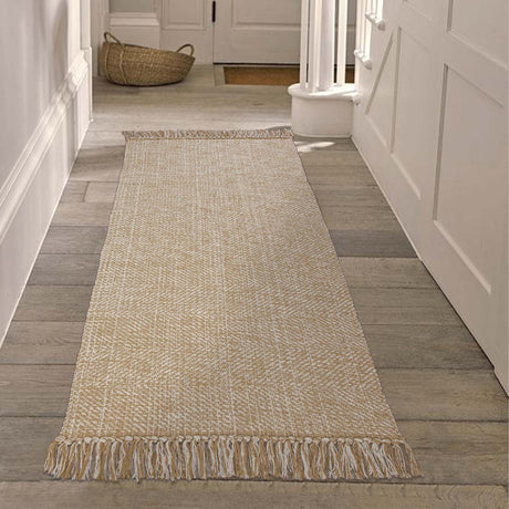 Collive Hallway Runner Rug, 2' x 5' Soft Washable Tan Contemporary Modern Laundry Room Indoor Hand-Woven Cotton Carpet for Bedroom Entryway Front Door Farmhouse Kitchen Collive