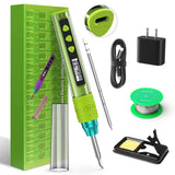 Soldering Iron Kit, Soldering Gun with OLED Digital Display, 8 Seconds Fast Heating 356-896℉ Solder Kit, Auto Sleep, Includes Solder Wire, Stand, T12 Tips for Electronics, Green(With Power Adapter) Crtsweker