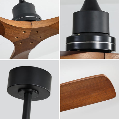 Sofucor 52 Inch Ceiling Fan No Light Outdoor Ceiling Fan Remote Controlled 3 Carved Wood Fan Blades Reversible DC Motor Ceiling Fan Without Light for Farmhouse Modern Style Sofucor
