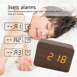 BIOMII Wooden Digital Alarm Clock Electronic LED Time Display,4 Level Adjustable Brightness and Voice Control, Display Time Temperature Date for Bedroom Office Kids and Families,Brown BIOMII
