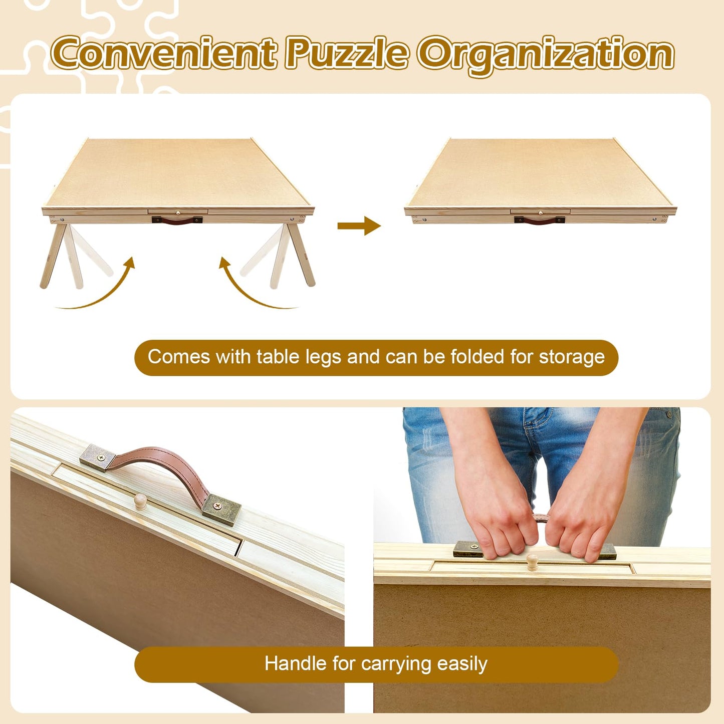 TALGIC Puzzle Table with 6 Drawers and Legs,1500 Pieces Folding Puzzle Board with Cover & Rotating Adjustable Puzzle Table for Adults.