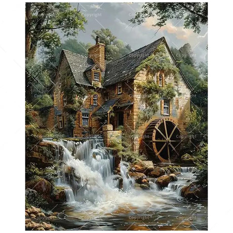 TAOPAOLAB Landscape Paint by Numbers Kit for Adults - DIY Old Watermill with Waterfall Painting on Canvas 16x20 Inches, Acrylic Paint Set, Suitable for Beginners, Art for Home Decoration or Gifts TAOPAOLAB