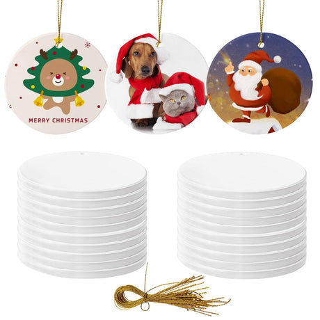 Sublimation Ornaments Bulk Ceramic Discs White Round Porcelain Personalized Ceramic Discs for Heat Press Printing - Ideal Xmas Tree Decorations & Craft Blanks (20 PCS) Threenine
