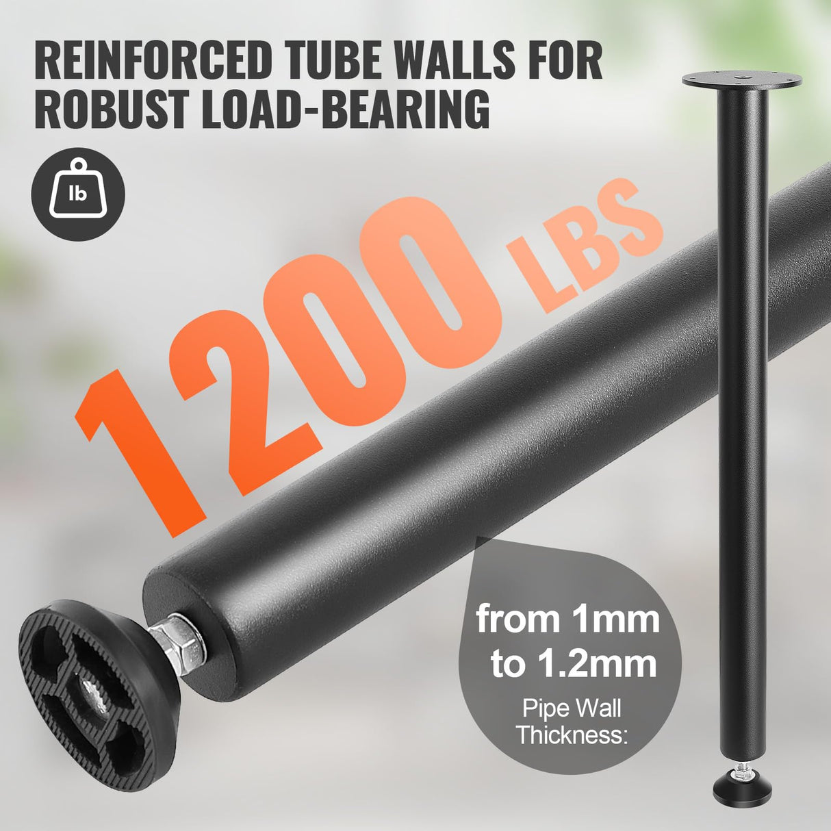 VEVOR 28 Inch Adjustable Desk Legs, Reinforced Steel Office Table Furniture Legs Set of 4 for DIY, 1200 lbs Load Capacity Heavy Duty Desk Legs, Quick Instalation Legs with Adjustable Foot Cup Black VEVOR