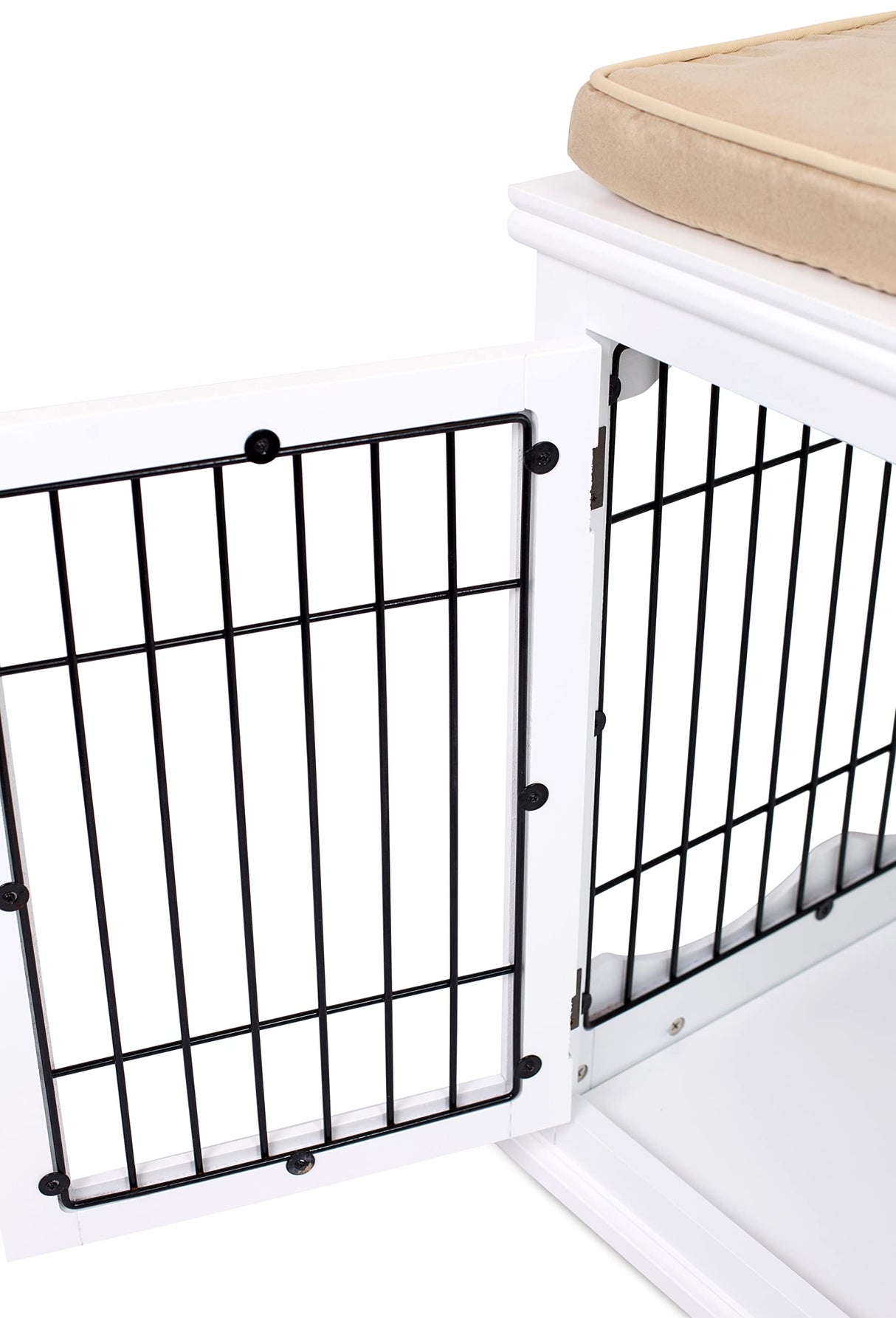 BIRDROCK HOME Decorative Dog Kennel with Pet Bed - Small Indoor Pet Crate, Double Door Design, Engineered Wood & Metal Wire, Furniture-Style House for Small Dogs, Side Table or Nightstand, White BIRDROCK HOME