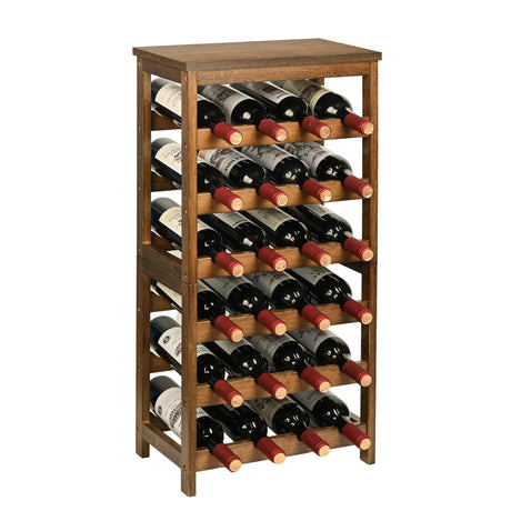 VASMIA Wine Rack Freestanding Floor, 6-Tier Display Wine Storage Shelves with Table Top, 24-Botttle Bamboo Wine Rack Shelf for Kitchen Bar Dining Room Living Room, Walnut VASMIA