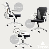 Tervo Model S | Folding Office Chair for Small Spaces | Gaming Chair for Adults & Kids | Ergonomic Mesh Computer Chair for Bedroom | Desk Chair for Home Work | (White & Black) Tervo