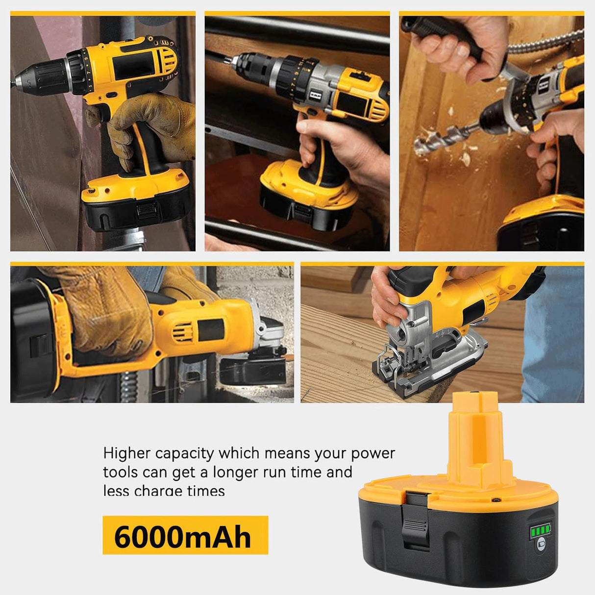 Xmenany 2Pack 6.0Ah Lithium ion DC9096 Battery Replacement for Dewalt 18V Battery XRP DC9098 DC9099 DE9096 DE9095 DW9096 DW9098 DW9095 DC9182 Xmenany