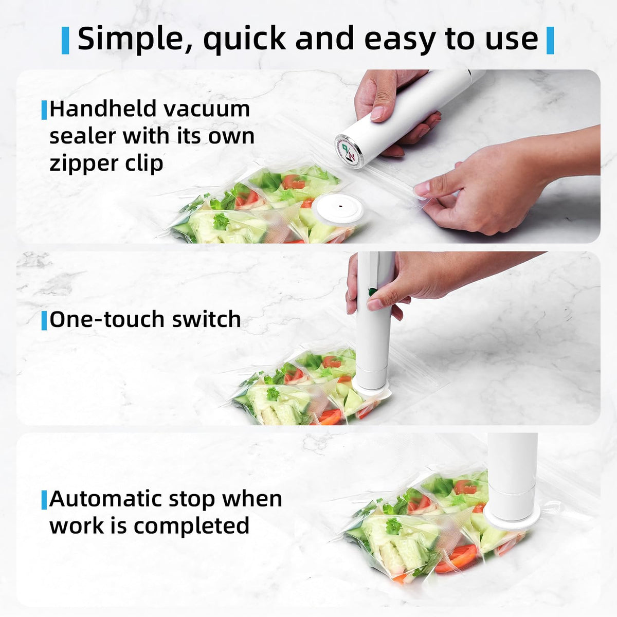 Vixino Vacuum Sealer, vacuum sealer for food, handheld vacuum sealer, compact vacuum sealer(Vacuum Sealers+ 30 reusable vacuum seal bags) Vixino