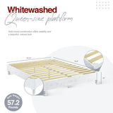 MUSEHOMEINC Queen Solid Wood Platform Bed Frame with Rustic White Washed Finish MUSEHOMEINC