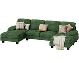 JUMMICO Sectional Couches for Living Room, U Shaped Couch with Chenille Fabric, 4 Seat Modern Sofa with Removable Pillows for Apartment and Small Space (Fabric, Green) JUMMICO